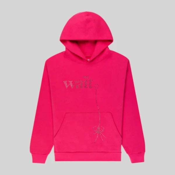Sp5der Wait Stone Rhinestone Hoodie 'Pink' front view