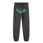 Sp5der Wait Web Sweatpant in Slate-Green featuring signature distressed web print and iconic graphic branding detail.