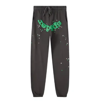 Sp5der Wait Web Sweatpant in Slate-Green featuring signature distressed web print and iconic graphic branding detail.