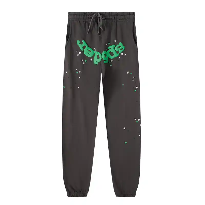 Sp5der Wait Web Sweatpant Slate Green Front View Sp5der Wait Web Sweatpant in Slate-Green featuring signature distressed web print and iconic graphic branding detail.