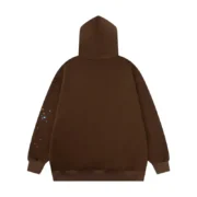 Back view of the premium Sp5der Worldwide Angel Number 555 hoodie in earthy brown with unique sleeve print details.