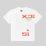 Front view of the Sp5der 5EX HW white heavyweight cotton t-shirt with signature red graphic branding.