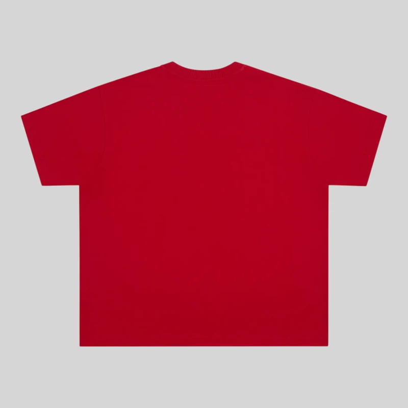 Back view of the vibrant red Sp5der Rodeo Poster Tee from the Archive collection in a standard streetwear fit.