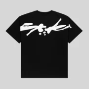 Back view of the black Sp5der TM Tee featuring a bold white signature graphic print from the SS25 archive collection.
