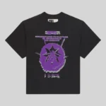 Front view of the Black Sp5der France Blur Tee featuring a purple blurred spider graphic and French text design.