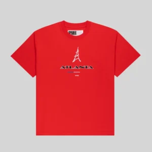 Red Sp5der Araignée Tee featuring an Atlanta Paris Eiffel Tower front graphic on premium 6.5 oz cotton streetwear