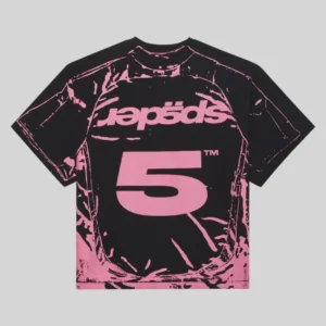 Back view of the black and pink Sp5der Jersey Overprint Tee with bold number 5 logo and iconic branding detail