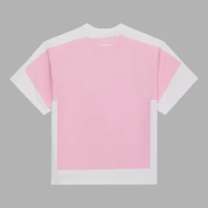 Back view of the Sp5der Overprint Araignee Tee in a white and pink colorway featuring a layered trompe l’œil design.