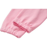 Close-up view of the elasticated cuff detail on a pair of soft pink Sp5der Atlanta unisex streetwear sweatpants.