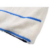 Close-up view of the white sherpa fleece fabric detail on a Sp5der wor1dwide 555555 Hunters jacket with blue trim.