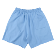 Back view of the blue Sp5der OG Web Logo sweat shorts featuring a comfortable relaxed fit and premium fabric.