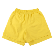 Yellow Sp5der OG Web double layer shorts showing the back view of the stylish summer streetwear apparel design.
