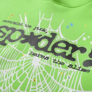 Sp5der Punk V2 Rhinestone Hoodie 'Green' close up