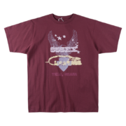 Maroon SP5DER Worldwide 5EX tee shirt featuring graphic eagle and star print details with Tema, Ghana text branding.