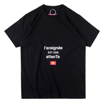 Black Sp5der L'Araignee Atlanta Graphic T-Shirt featuring a signature streetwear design and premium cotton material.