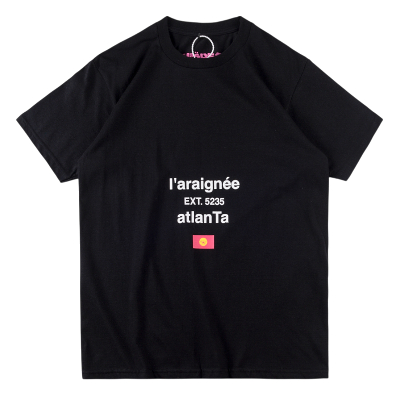 Black Sp5der L'Araignee Atlanta Graphic T-Shirt featuring a signature streetwear design and premium cotton material.