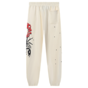 Sp5der x Mariah the Scientist Scorpion Sweatpants in cream featuring a distinctive scorpion graphic design detail.