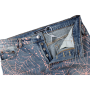Sp5der AOP Vintage 501 Denim Jeans featuring a signature pink spider web print and a classic button fly closure.
