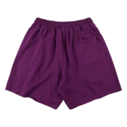 Back view of the purple Sp5der OG Web Logo sweat shorts, featuring a comfortable relaxed fit and premium fleece fabric.
