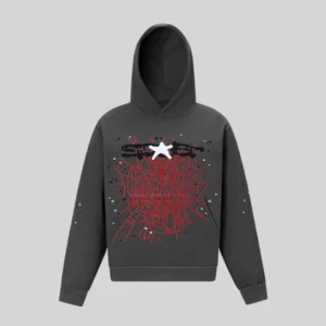 Sp5der Splat Punk Hoodie 'Grey' Front view