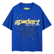 Front view of the Royal Blue Sp5der Summer Sports T-shirt featuring a spider web graphic and branded text logo.