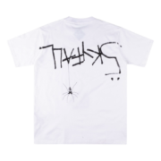 Travis Scott Cactus Jack x Sp5der Days Before Rodeo white t-shirt showing the back graphic with spiderweb design.