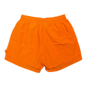 Back view of bright orange Sp5der OG Web Double Layer Shorts featuring a comfortable streetwear design for daily wear.