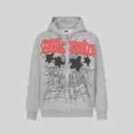 Sp5der Atlanta Full Zip Hoodie 'Grey' front view