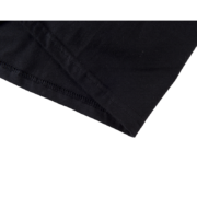 Close-up view of the premium cotton fabric and reinforced hem detail on the black Sp5der L’Araignee T-shirt design.