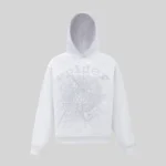 Sp5der OG Rhinestone Hoodie 'White' front view