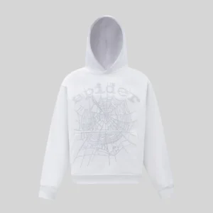 Sp5der OG Rhinestone Hoodie 'White' front view