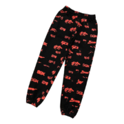 Sp5der Sex AOP sweatpants in black with red all-over graphic print featuring a loose fit and elastic waistband