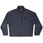 Grey full-zip fleece jacket from Sp5der featuring a stand-up collar, chest pocket, and signature spider logo branding.
