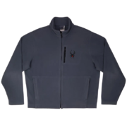 Grey full-zip fleece jacket from Sp5der featuring a stand-up collar, chest pocket, and signature spider logo branding.