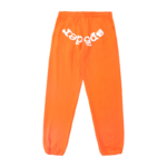 Back view of bright orange Sp5der Websuit sweatpants featuring the signature white web branding logo design.