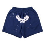 Navy blue SP5DER Worldwide OG Web Logo sweat shorts featuring premium construction, a relaxed fit, and iconic branding.