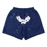 Navy blue SP5DER Worldwide OG Web Logo sweat shorts featuring premium construction, a relaxed fit, and iconic branding.