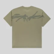 Back view of the sage green Sp5der TM Tee featuring a large graphic print across the upper back of the shirt