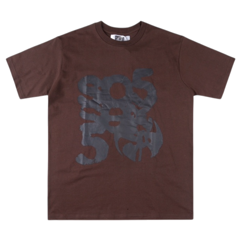 Brown Sp5der Sp5 Sex Tee featuring a bold graphic print on a high-quality, comfortable, and stylish streetwear t-shirt.