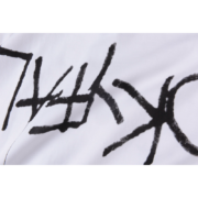 Close-up graphic detail of the Travis Scott Cactus Jack x Sp5der Days Before Rodeo white t-shirt with black print.