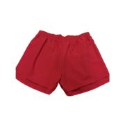 Back view of the vibrant red Sp5der OG Web Double Layer Short with its signature athletic and streetwear design.