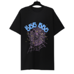 Sp5der Black 55555 Spider Web Tee featuring a bold graphic design with stars on high-quality comfortable cotton fabric.
