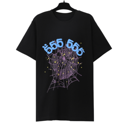 Sp5der Black 55555 Spider Web Tee featuring a bold graphic design with stars on high-quality comfortable cotton fabric.