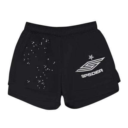 Sp5der Pro double layer athletic shorts in black with star branding and technical performance design features