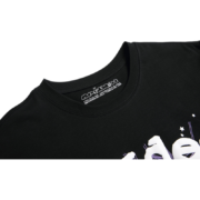 Close-up of the interior collar label on a black Sp5der Web and Logo Inscription streetwear t-shirt.