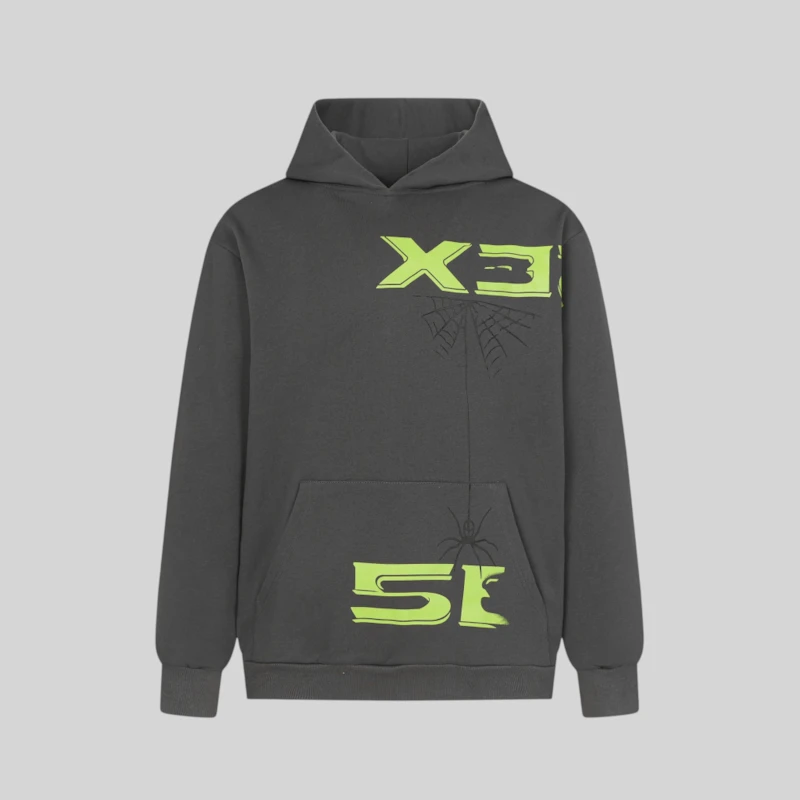 Sp5der 5Ex Hoodie 'Grey' front view