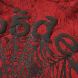 Sp5der Og Tree Camo Hoodie 'Red' close up