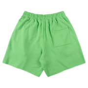 Back view of the vibrant green Sp5der OG Web Logo sweat shorts featuring a comfortable relaxed fit and back pocket.