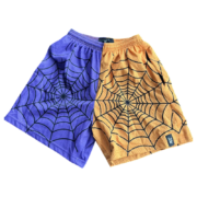 Lost Files Split Sp5der Web Short in purple and orange with signature web graphics and a comfortable streetwear fit.