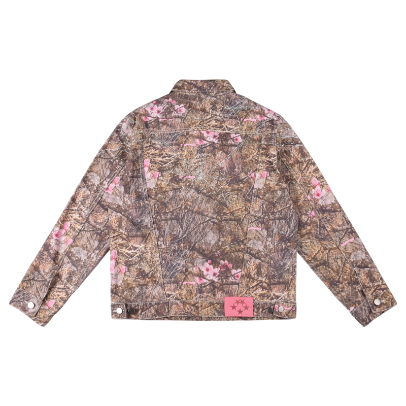 Back view of the Sp5der Trucker Jacket in durable Real Tree Camo print with tactical urban edge design details.